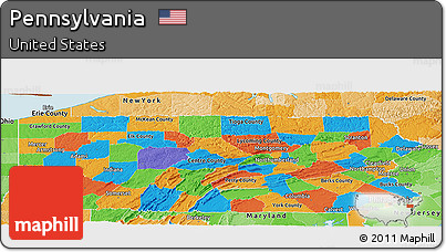Political Panoramic Map of Pennsylvania, political shades outside