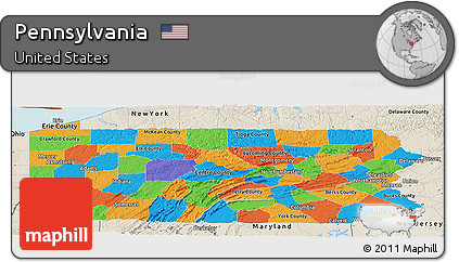 Political Panoramic Map of Pennsylvania, shaded relief outside