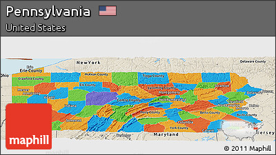 Political Panoramic Map of Pennsylvania, shaded relief outside