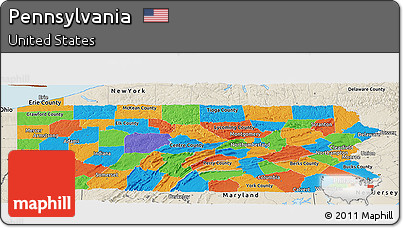 Political Panoramic Map of Pennsylvania, shaded relief outside
