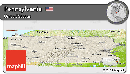 Shaded Relief Panoramic Map of Pennsylvania, physical outside
