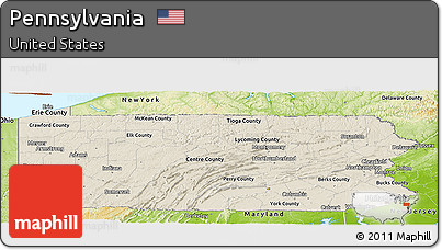 Shaded Relief Panoramic Map of Pennsylvania, physical outside
