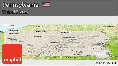 Shaded Relief Panoramic Map of Pennsylvania, physical outside