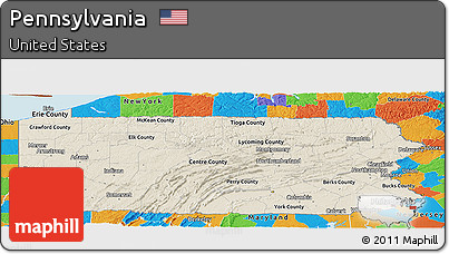 Shaded Relief Panoramic Map of Pennsylvania, political outside