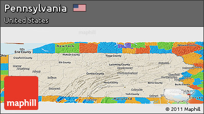 Shaded Relief Panoramic Map of Pennsylvania, political outside