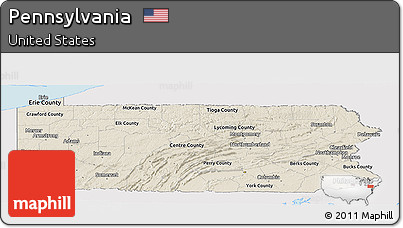 Shaded Relief Panoramic Map of Pennsylvania, single color outside