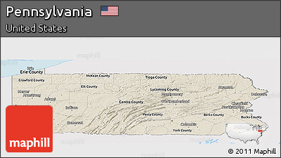 Shaded Relief Panoramic Map of Pennsylvania, single color outside