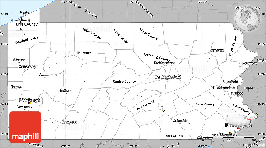 Gray Simple Map of Pennsylvania