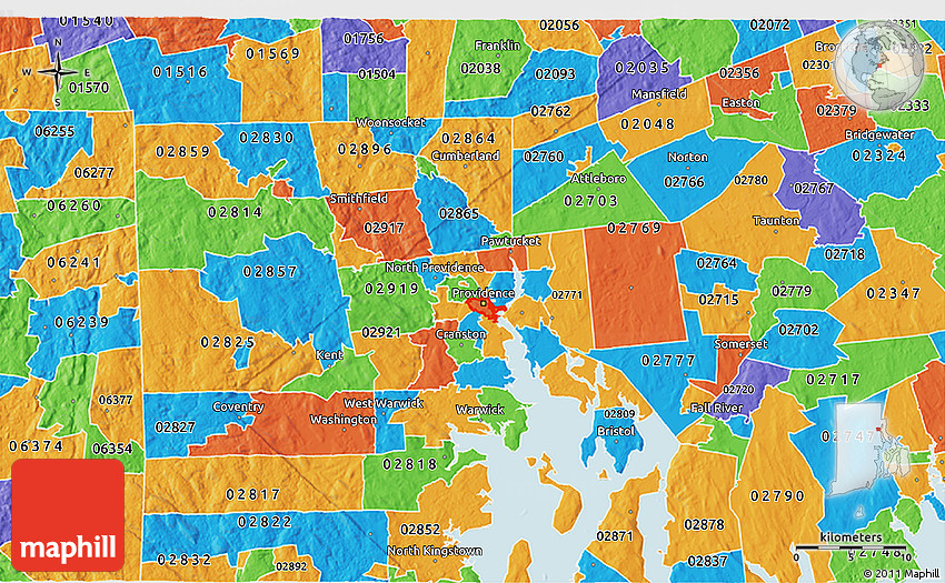 Political 3D Map of ZIP Code 02903