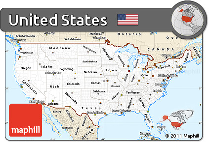 Classic Style Simple Map of United States