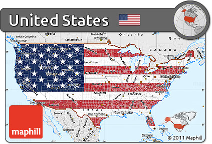 Flag Simple Map of United States, single color outside, borders and labels, flag centered