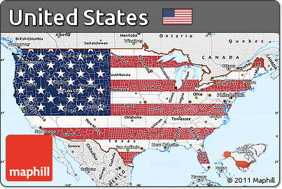 Flag Simple Map of United States, single color outside, borders and labels, flag centered