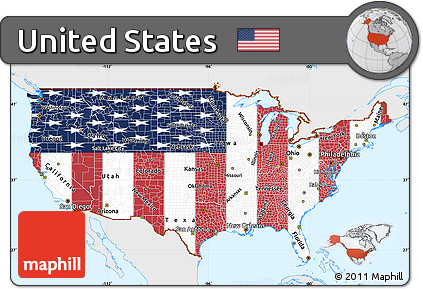 Flag Simple Map of United States, single color outside, flag rotated