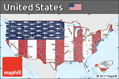 Flag Simple Map of United States, single color outside, flag rotated