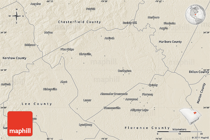 Shaded Relief Map of Darlington County