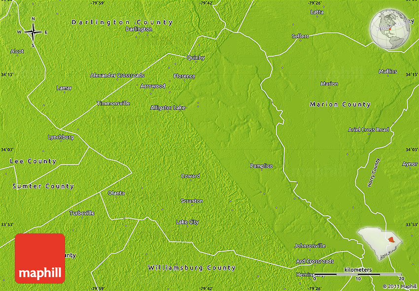 Physical Map of Florence County