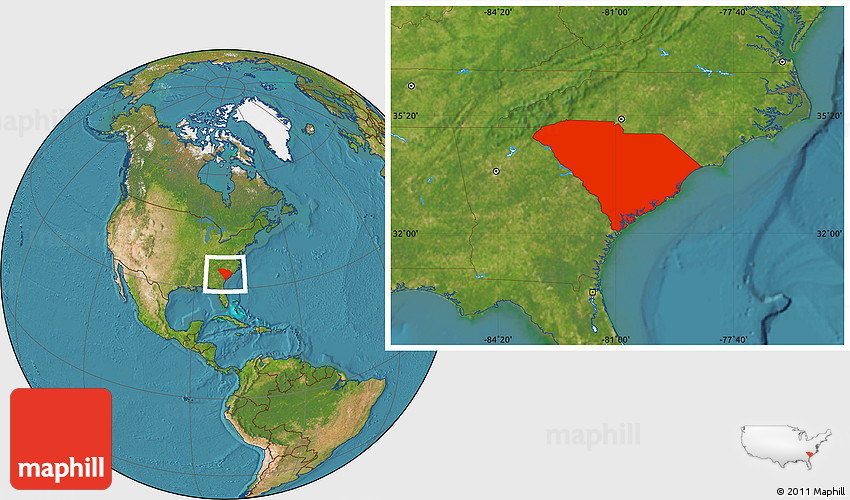 Satellite Location Map of South Carolina