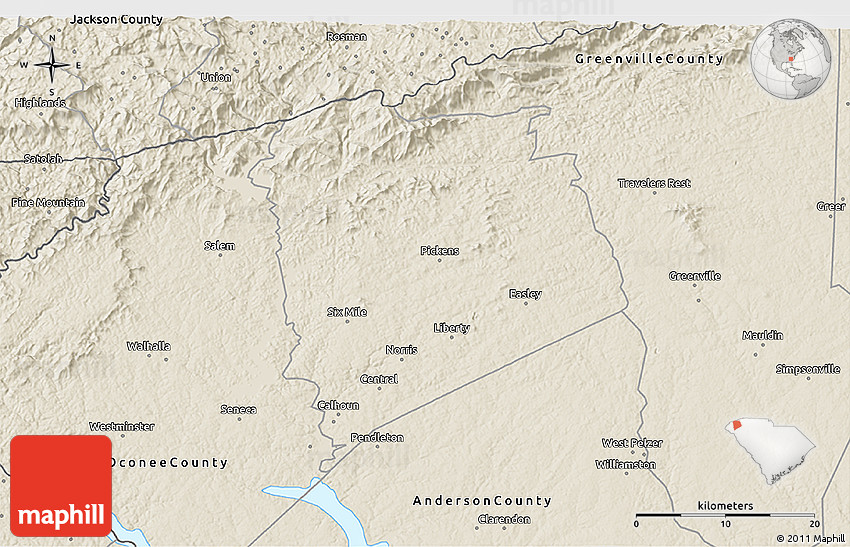 Shaded Relief 3D Map of Pickens County