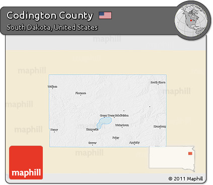 Classic Style 3D Map of Codington County, single color outside