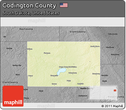 Physical 3D Map of Codington County, darken, desaturated