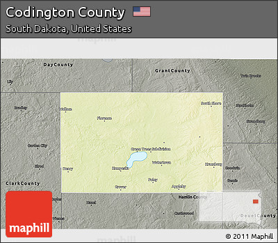 Physical 3D Map of Codington County, darken, semi-desaturated