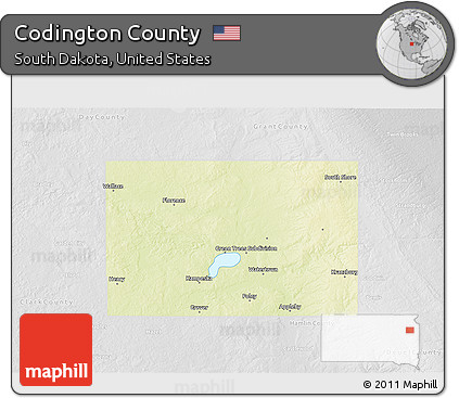 Physical 3D Map of Codington County, lighten, desaturated