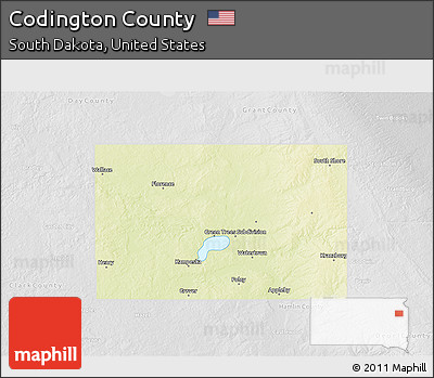 Physical 3D Map of Codington County, lighten, desaturated