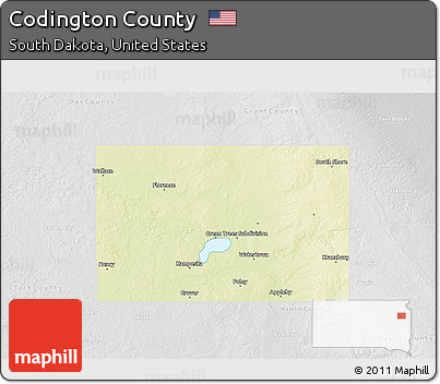 Physical 3D Map of Codington County, lighten, desaturated