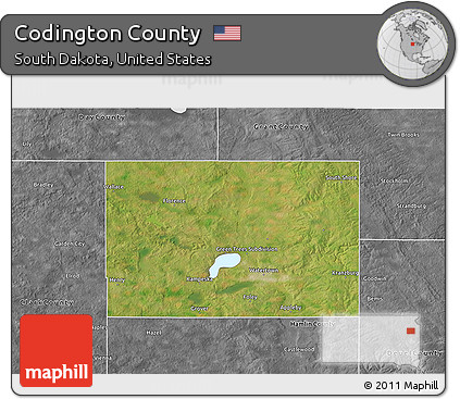 Satellite 3D Map of Codington County, desaturated