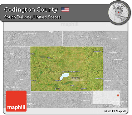 Satellite 3D Map of Codington County, lighten, desaturated