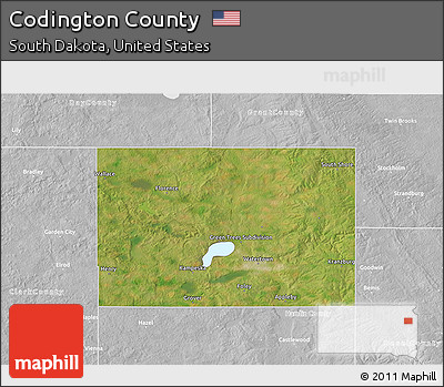Satellite 3D Map of Codington County, lighten, desaturated