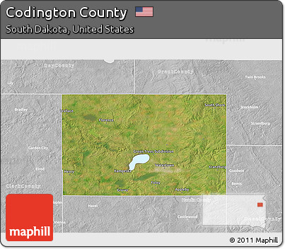 Satellite 3D Map of Codington County, lighten, desaturated