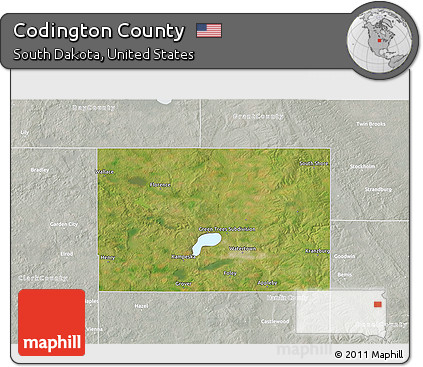 Satellite 3D Map of Codington County, lighten, semi-desaturated