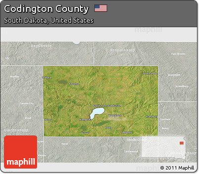 Satellite 3D Map of Codington County, lighten, semi-desaturated