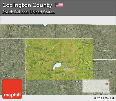 Satellite 3D Map of Codington County, semi-desaturated