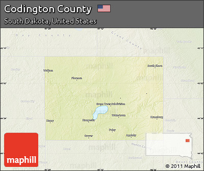 Physical Map of Codington County, lighten