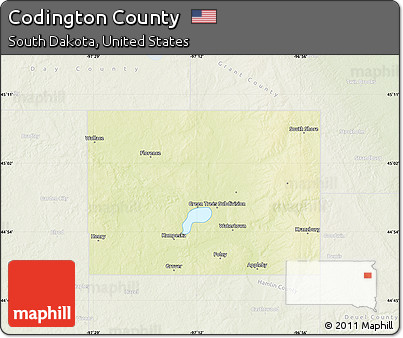Physical Map of Codington County, lighten