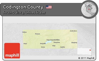 Physical Panoramic Map of Codington County, lighten, desaturated