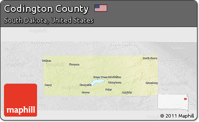 Physical Panoramic Map of Codington County, lighten, desaturated
