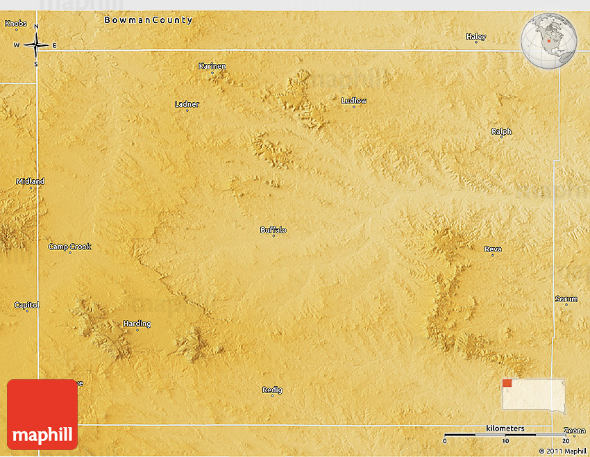 Physical 3D Map of Harding County
