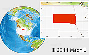 Physical Location Map of South Dakota, highlighted country