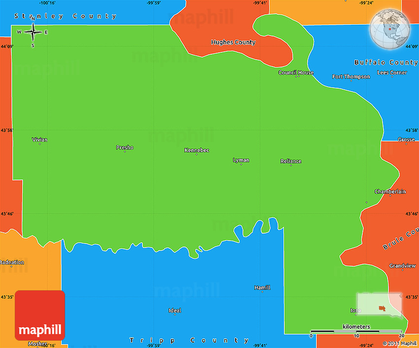 Political Simple Map of Lyman County