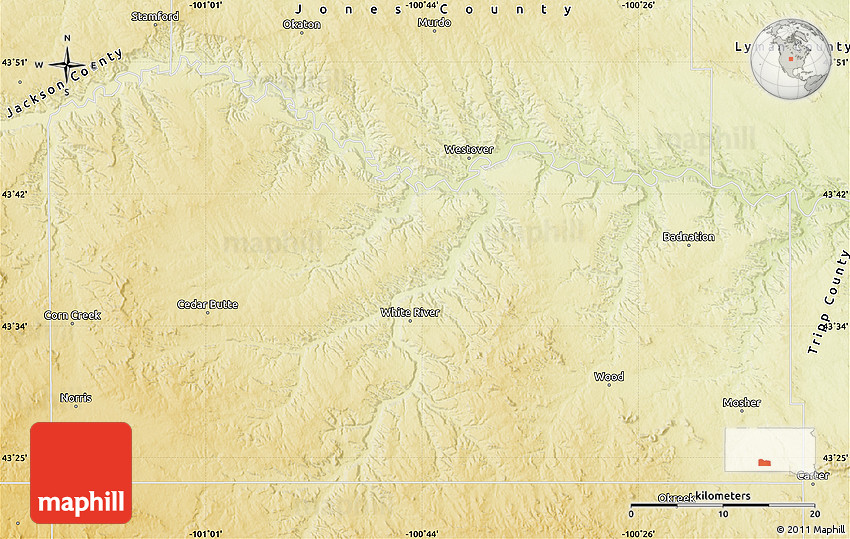 Physical Map of Mellette County