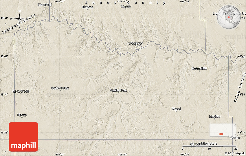 Shaded Relief Map of Mellette County
