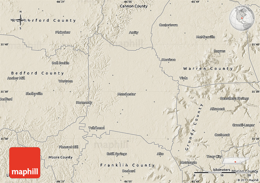 Shaded Relief Map of Coffee County