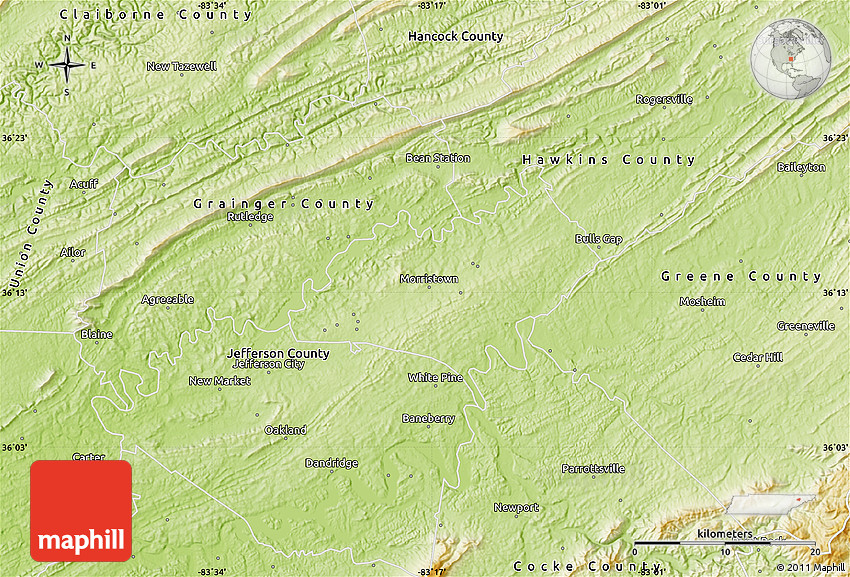 Physical Map of Hamblen County