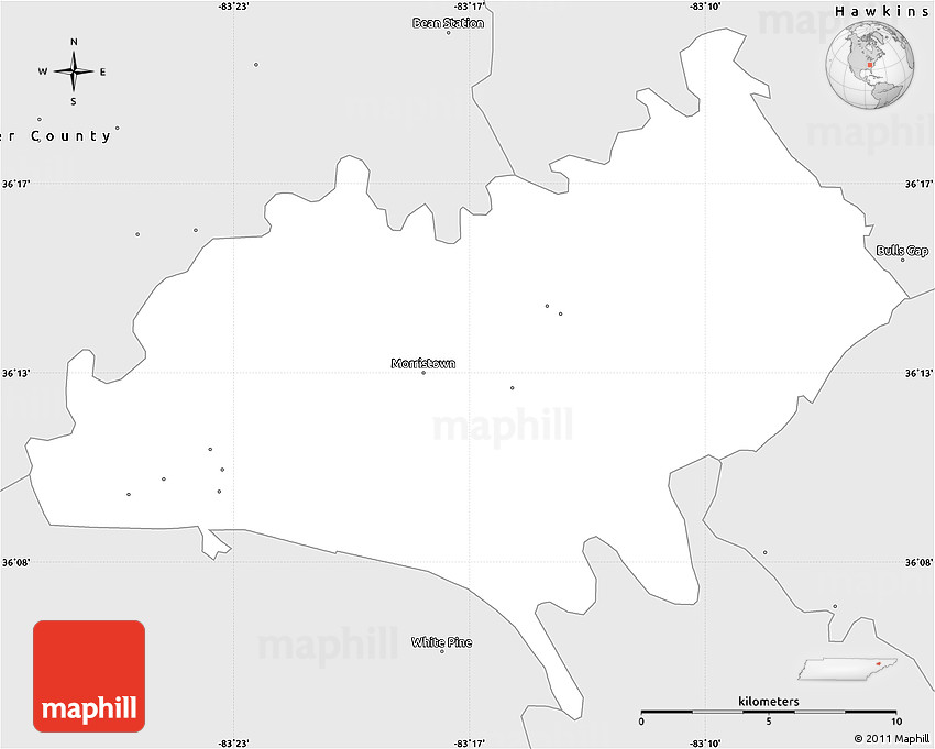 Silver Style Simple Map of Hamblen County