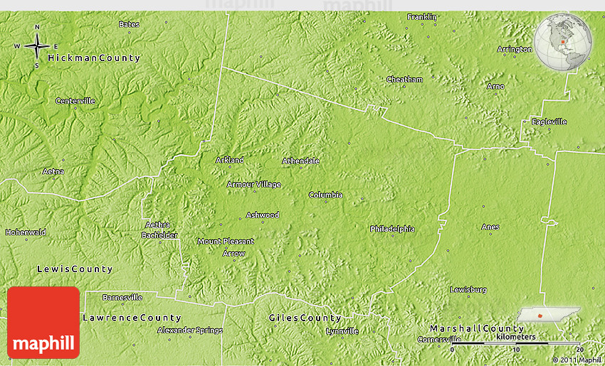 Physical 3D Map of Maury County