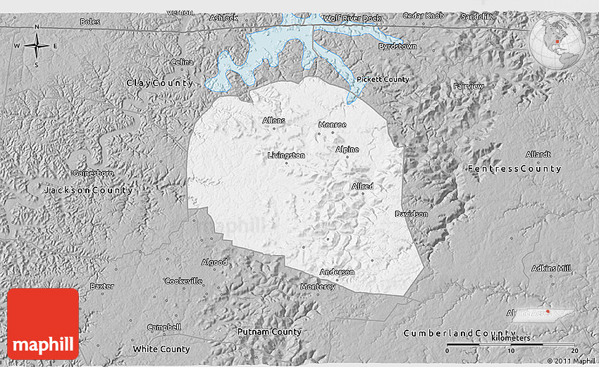 Gray 3D Map of Overton County