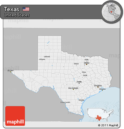 Gray 3D Map of Texas, single color outside